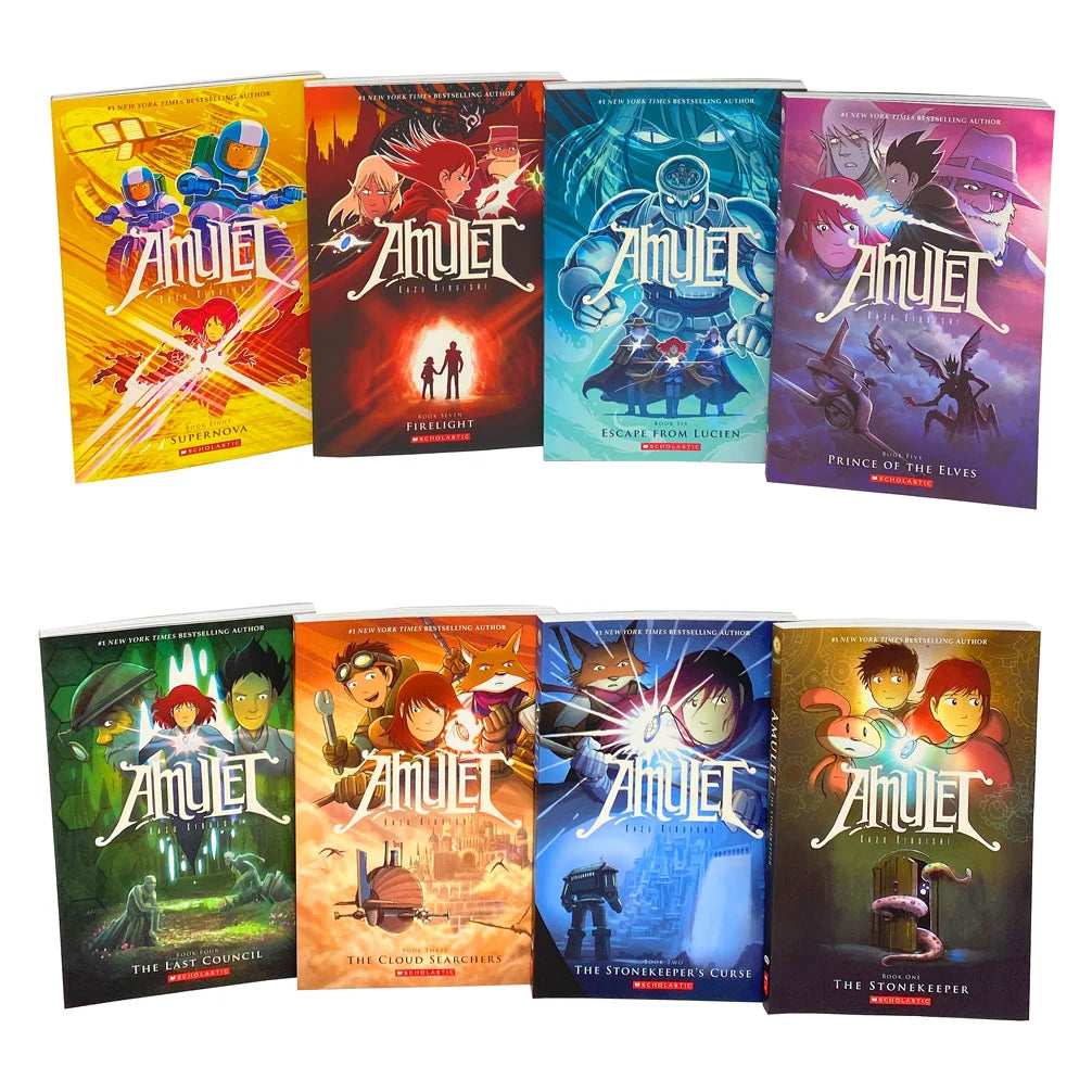 Amulet – 8 Book Collection Set - By Kazu Kibuishi - Children's Graphic Novel Fantasy Adventure Series