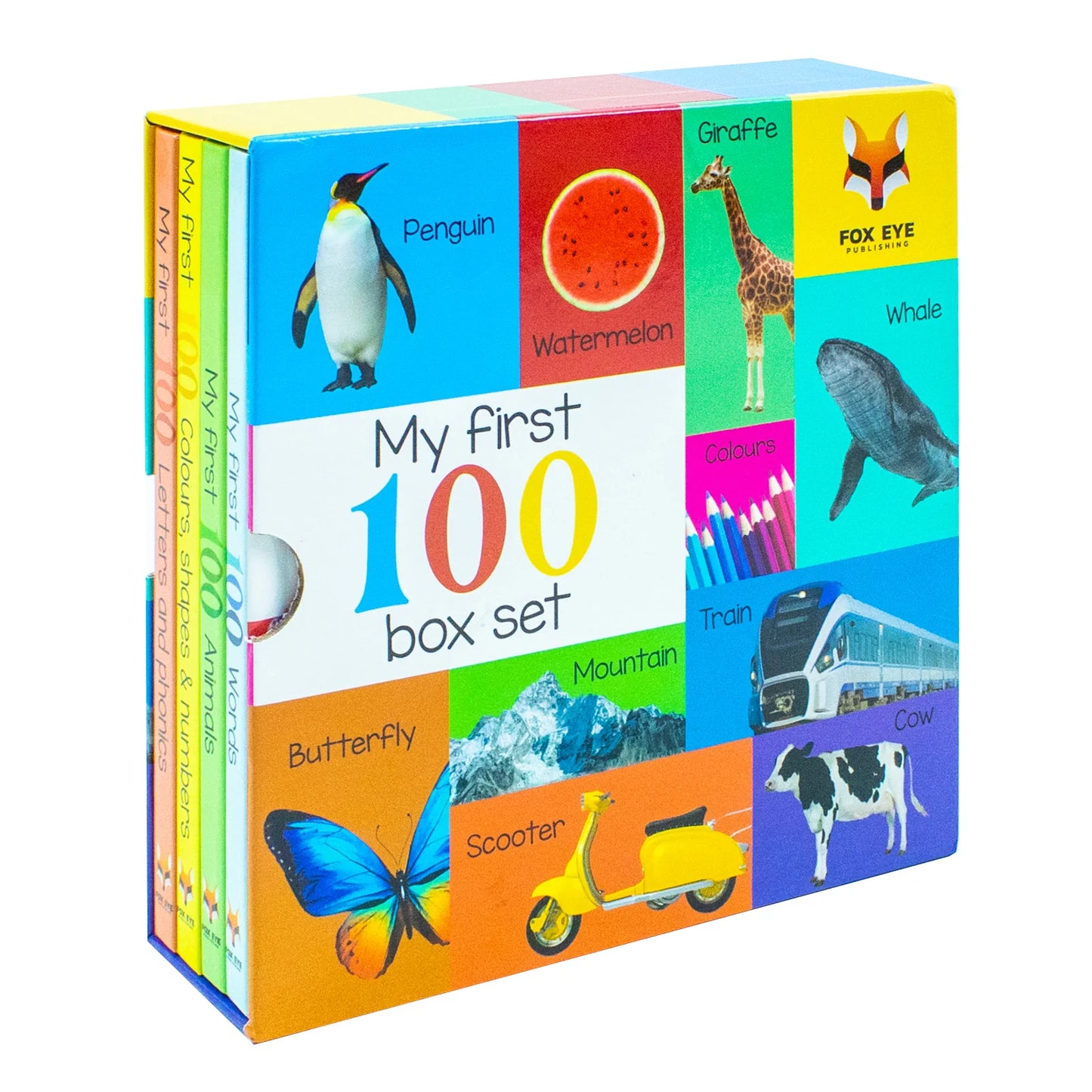 My First 100 Words – 4 Board Book Box Set: Words, Animals, Colours, Shapes, Numbers, Letters & Phonics - Board Book