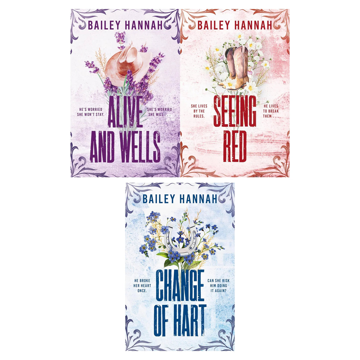 Wells Ranch Series – 3 Book Set: Alive and Wells, Seeing Red & Change of Hart - By Bailey Hannah - Paperback