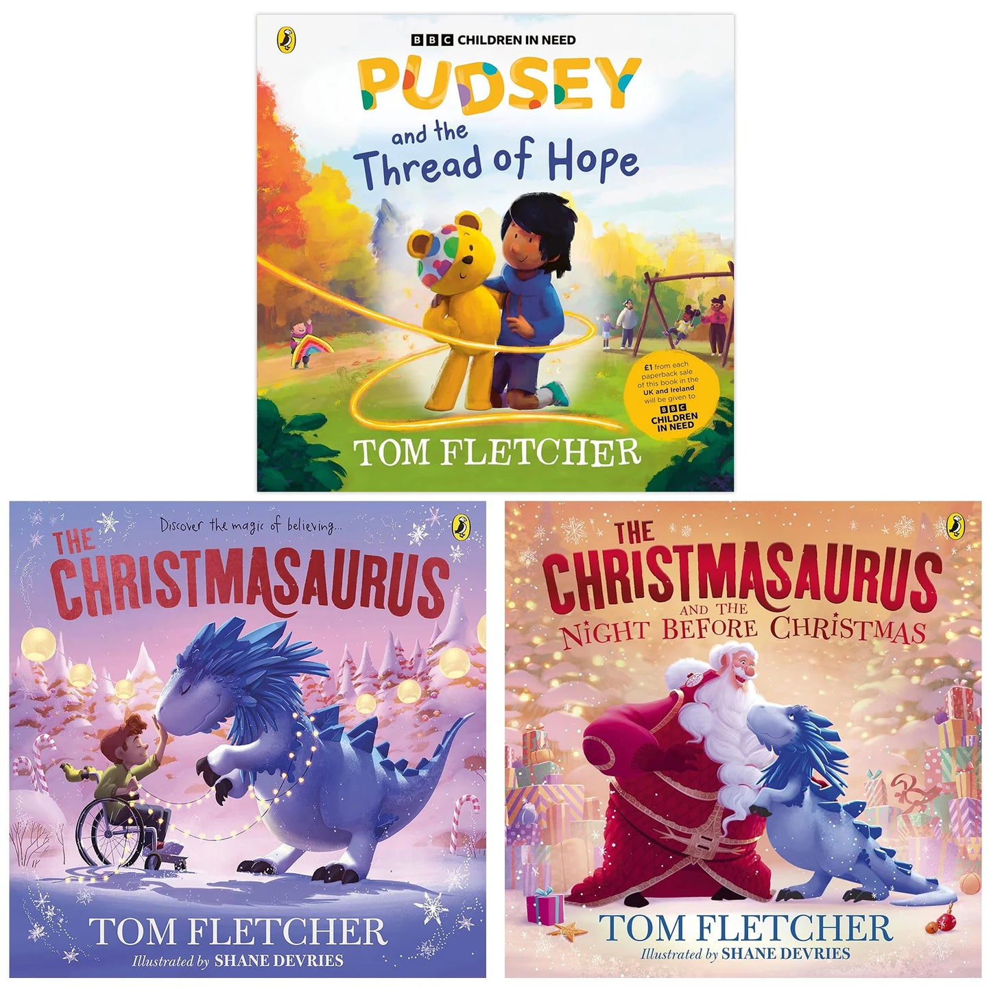 The Christmasaurus Picture Book Series & Pudsey and the Thread of Hope – 3 Book Collection Set - By Tom Fletcher