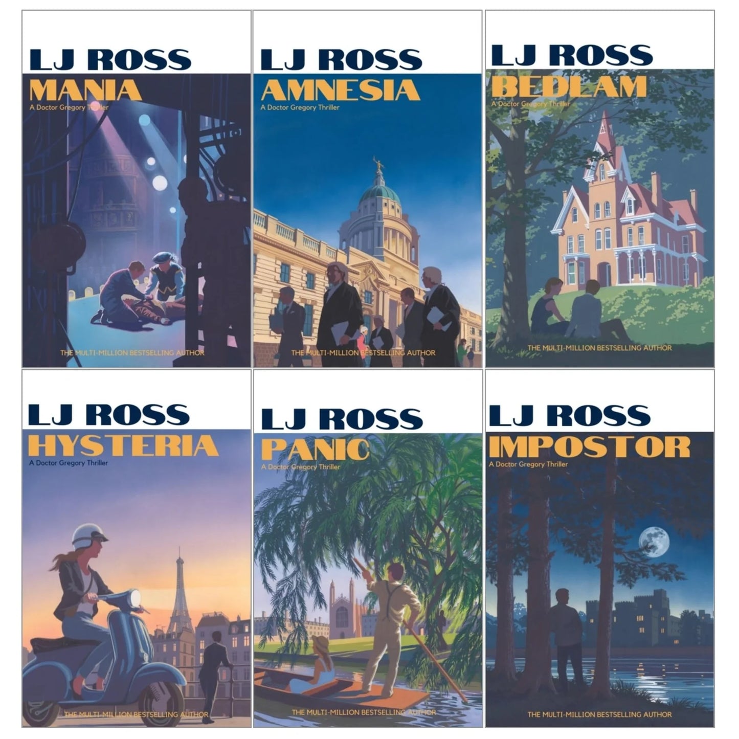 Alexander Gregory Thrillers – 6 Book Collection Set: Mania, Hysteria, Bedlam, Impostor, Panic & Amnesia - By L. J. Ross