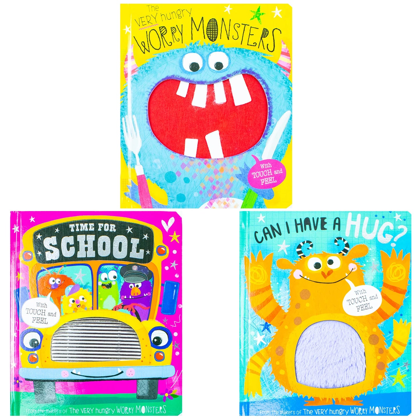 The Very Hungry Worry Monsters Touch & Feel – 3 Book Box Set: Interactive Sensory Books for Babies & Toddlers - By Rosie Greening - Hardback