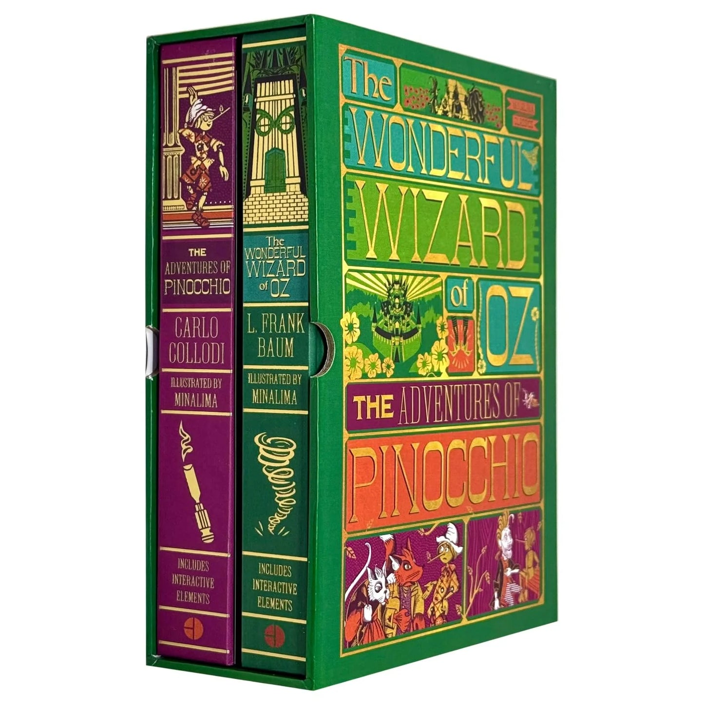 Classic Children's Literature – 2 Book Collection Set: The Wonderful Wizard of Oz & The Adventures of Pinocchio - MinaLima Edition