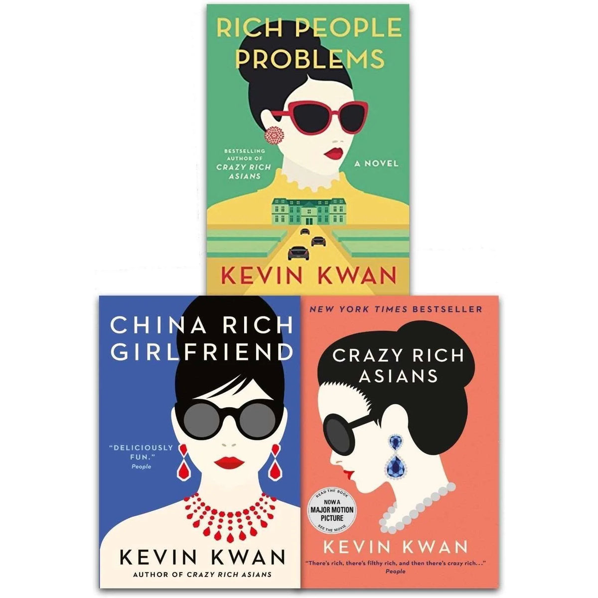 Crazy Rich Asians Trilogy – 3 Book Collection Set: Crazy Rich Asians, China Rich Girlfriend & Rich People Problems - By Kevin Kwan - Fiction Collection