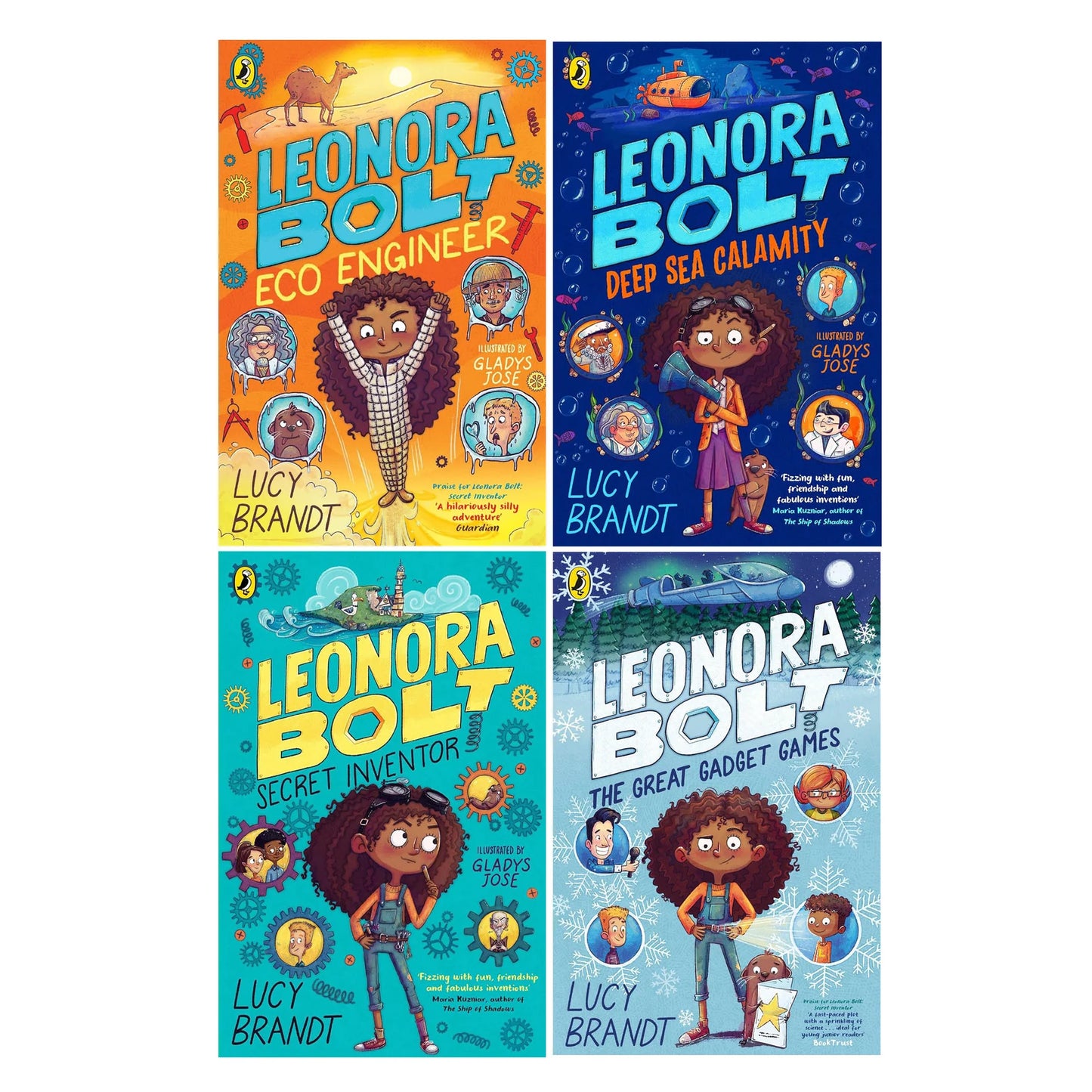 Leonora Bolt Series – 4 Book Collection Set: Secret Inventor, Deep Sea Calamity, Eco Engineer & The Great Gadget Games - By Lucy Brandt