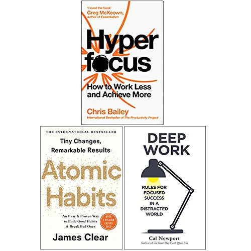 Hyperfocus, Atomic Habits, Deep Work Three Book Collection Set  - Paperback