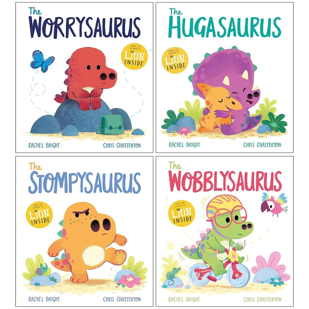 Dino Feelings Collection – 4 Book Set: The Worrysaurus, The Hugasaurus, The Stompysaurus & The Wobblysaurus - By Rachel Bright
