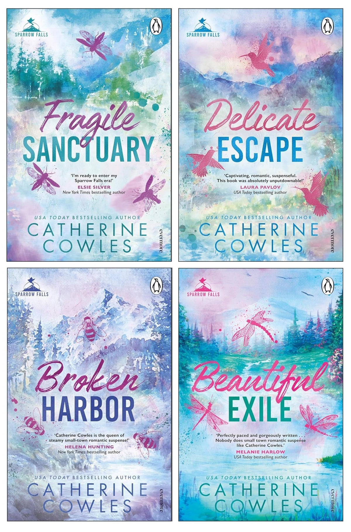 Sparrow Falls – 4 Book Collection: Fragile Sanctuary, Delicate Escape, Broken Harbor & Beautiful Exile - By Catherine Cowles - Paperback