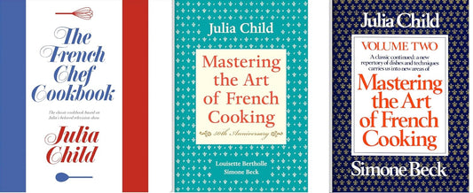 Julia Childs in three Harcover Books: The French Chef Cookbook, Mastering the Art Of Frecnh Cooking Volumes One and Two. Three Beautiful Enormous Books!