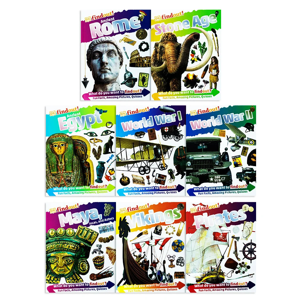 DK Findout! Incredible History – 8 Book Box Set: Ancient Rome, Stone Age, Ancient Egypt, World War I & II, Maya, Incas & Aztecs, Vikings & Pirates - DK