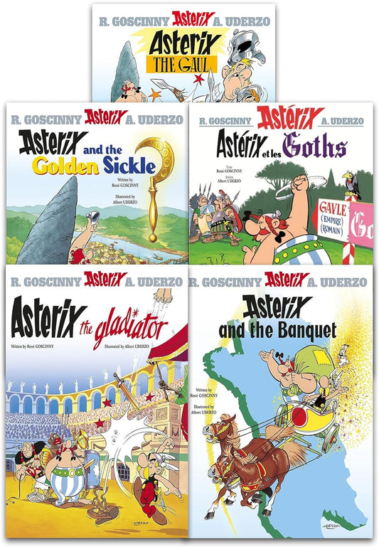 Asterix Series 1 Collection 5 Books Set Books 1 to 5: Asterix the Gaul, Asterix and the Golden Sickle,  Goths, Gladiator, Banquet - Rene Goscinny - New - Paperback
