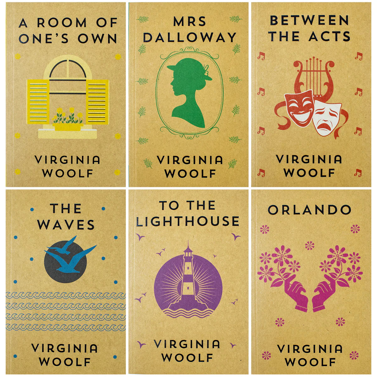 Virginia Woolf Six Book Set: Between the Acts, The Waves, Orlando, To the Lighthouse, A Room With a View, Mrs Dalloway