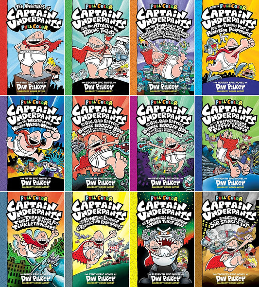Captain Underpants Books 1-12 Complete FULL COLOR Collection - by Dav Pilkey - Hardcover