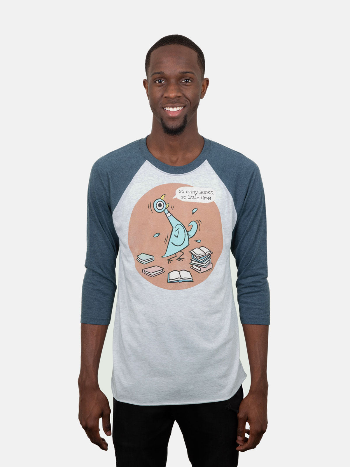 The Pigeon: So Many Books Unisex 3/4-Sleeve Raglan