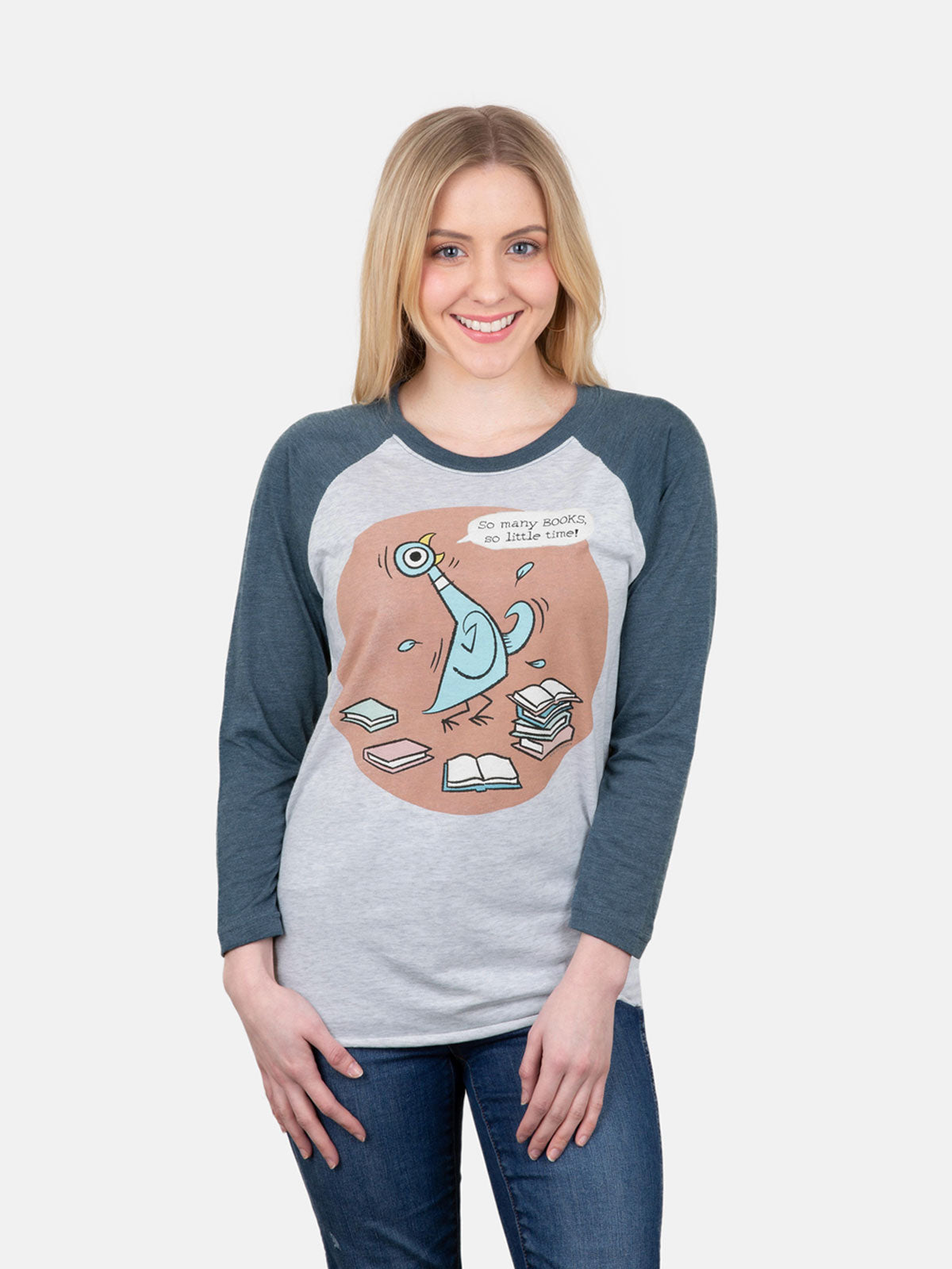 The Pigeon: So Many Books Unisex 3/4-Sleeve Raglan