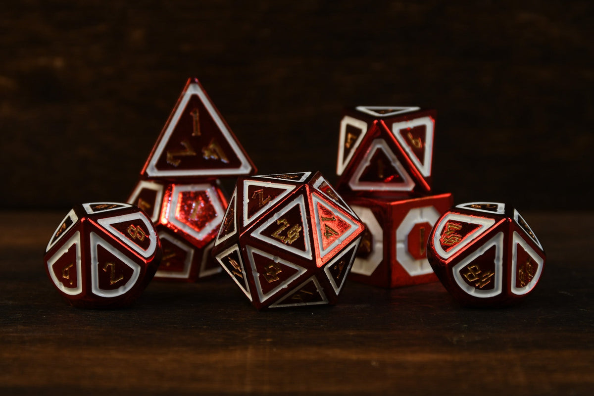 PRE-ORDER || Cleric's Domain Red And White Metal Dice Set