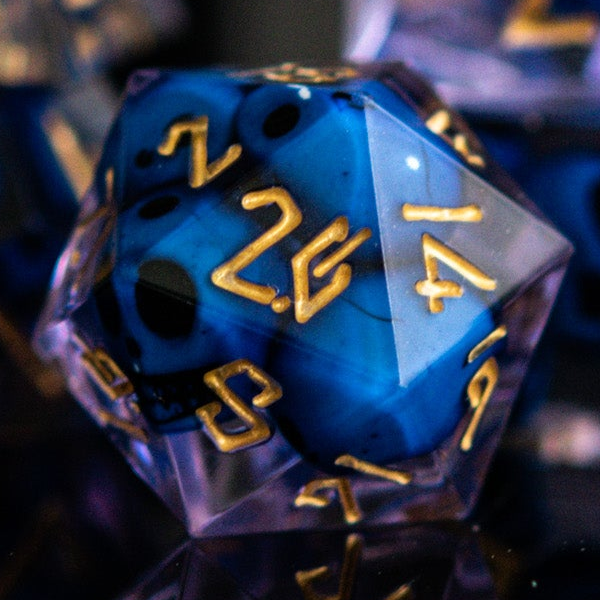 PRE-ORDER || Corpse Blue and Lavender Sharp-Edged Resin Dice Set