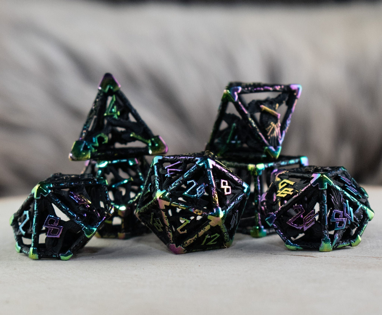 Legends of Valhalla - Matte Black and Iridescent Hollow Metal Dice Set