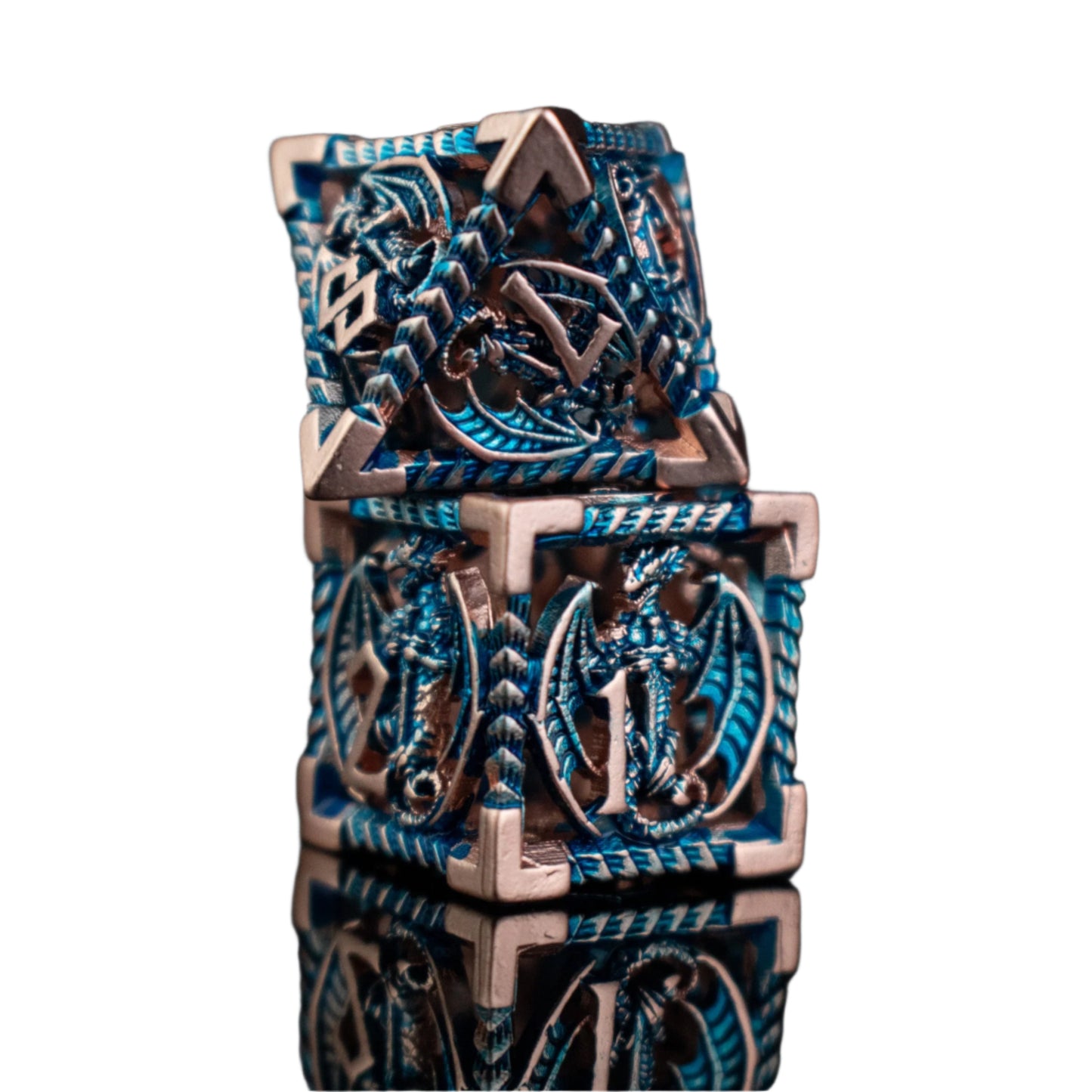 Dragonguard Hollow Metal Dice Set - Cobalt and Bronze