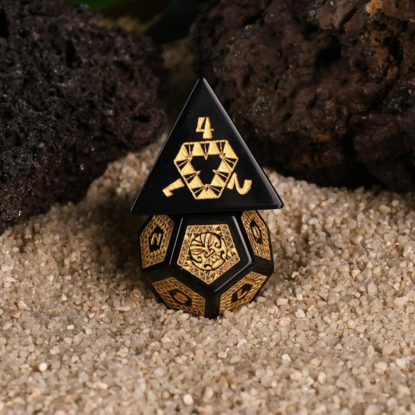 Polynesian Black Obsidian Stone Dice Set - Dice Around the World Collection