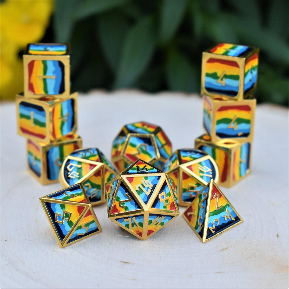 PRE-ORDER || Elder Runes Pride And Gold Metal Dice Set