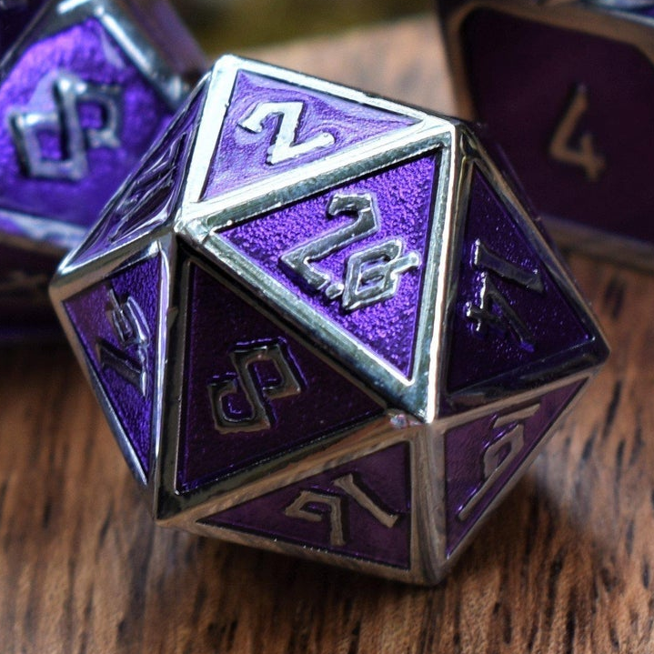 PRE-ORDER || Elder Runes Purple And Silver Metal Dice Set