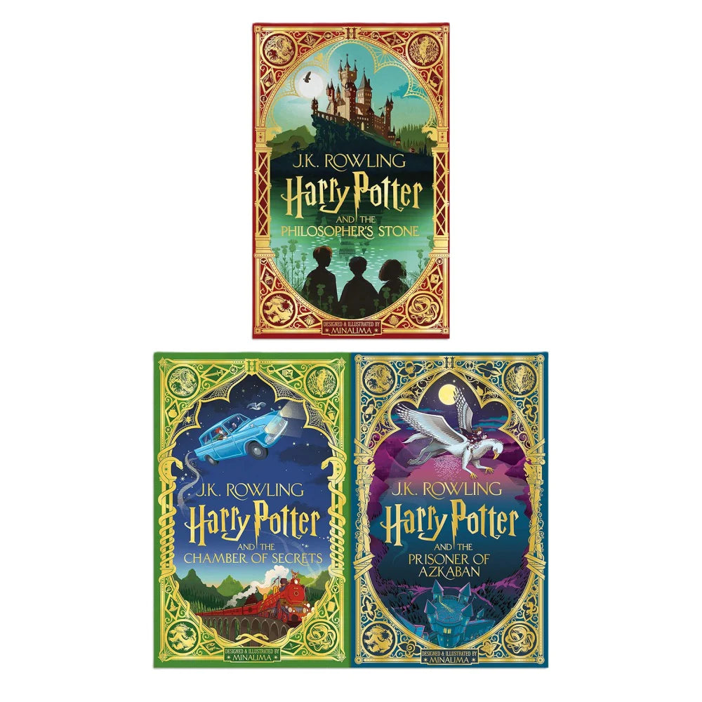 Harry Potter Mina Lima Collector's Edition Series Three Book Set: The Chamber of Secrets, The Philosopher’s Stone and The Prisoner of Azkaban - by J.K. Rowling - Hardcover