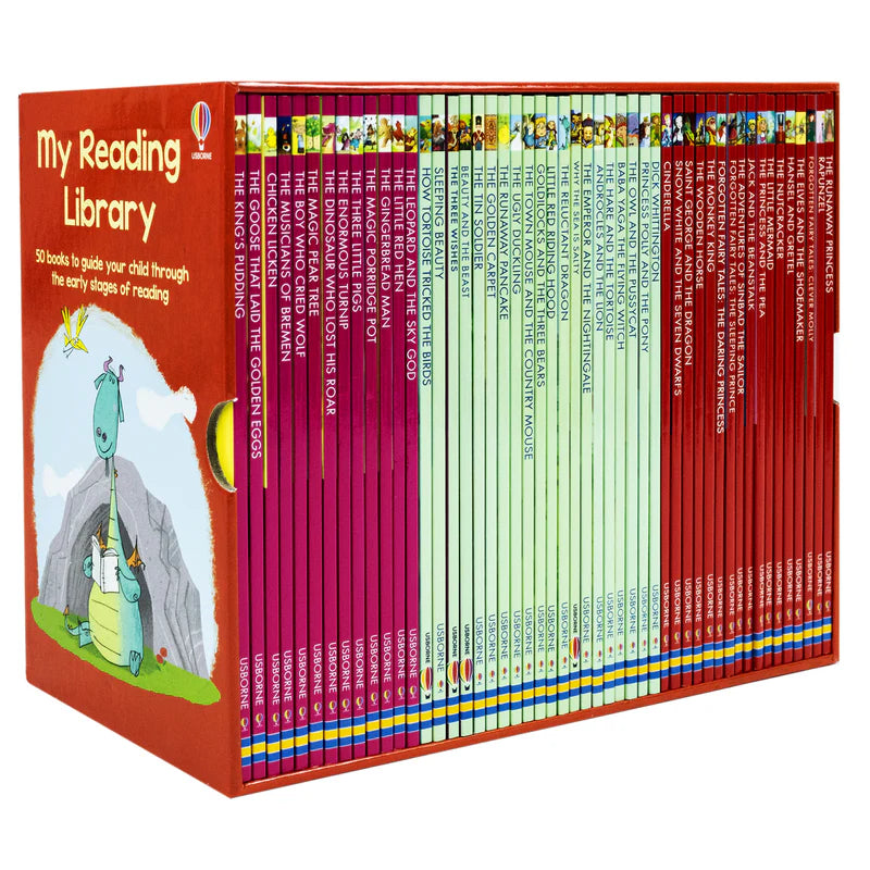 Usborne My Second Reading Library – 50 Paperback Books Box Set Collection (Red)| Engaging Children's Books for Learning, Fun & Reading Skills (Age 6+)
