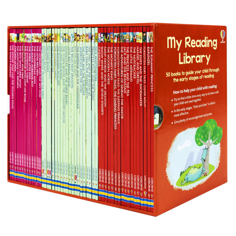 Usborne My Second Reading Library – 50 Paperback Books Box Set Collection (Red)| Engaging Children's Books for Learning, Fun & Reading Skills (Age 6+)