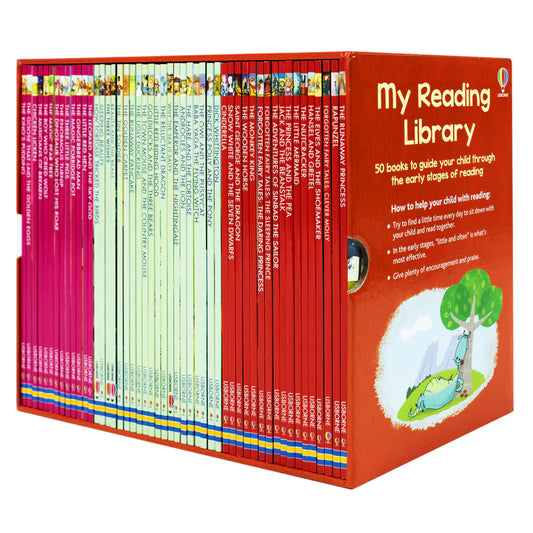 Usborne My Second Reading Library – 50 Paperback Books Box Set Collection (Red)| Engaging Children's Books for Learning, Fun & Reading Skills (Age 6+)