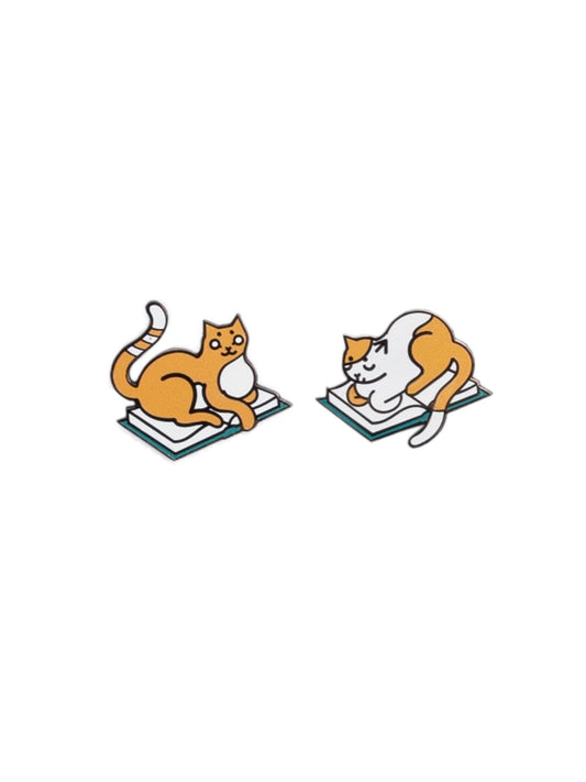 Curl Up with Books And Cats Enamel Pin Set