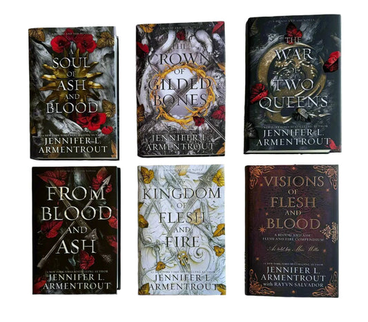 Collection of books by Jennifer L. Armentrout with ornate covers featuring fantasy elements.
