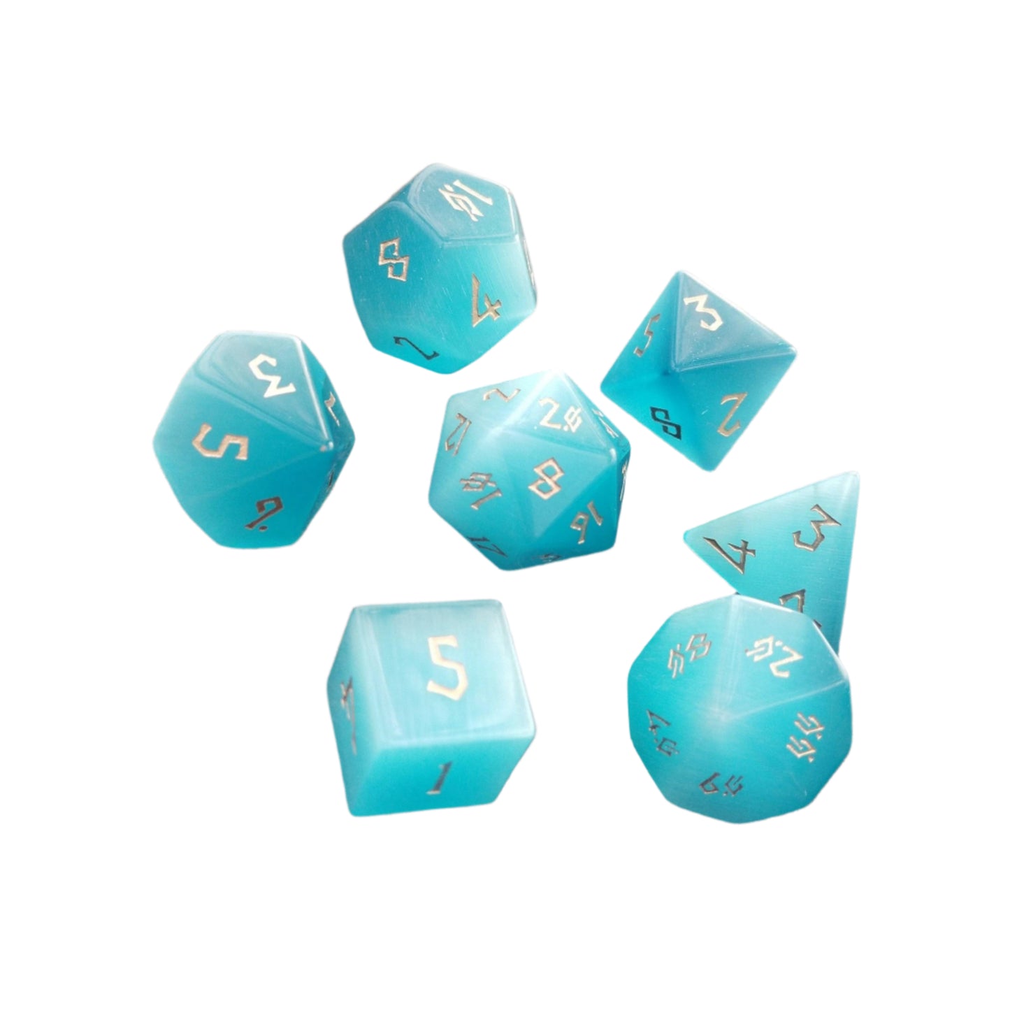 Aqua Blue Cat's Eye Stone Dice Set