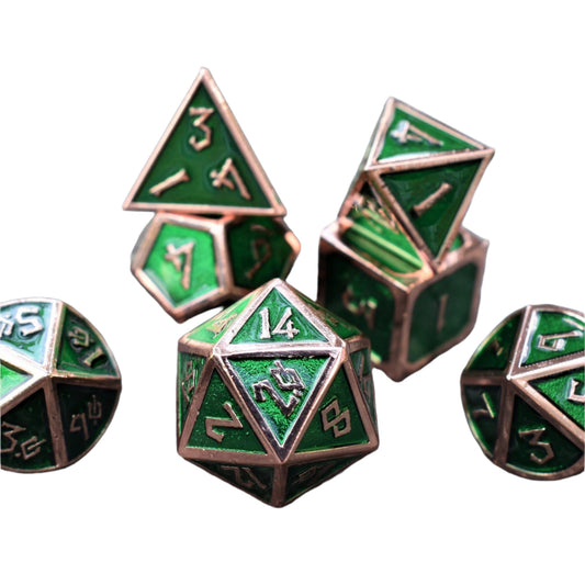Elder Runes Emerald And Bronze Metal Dice Set