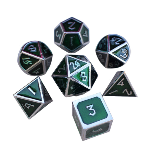 Elder Runes Emerald And Silver Metal Dice Set