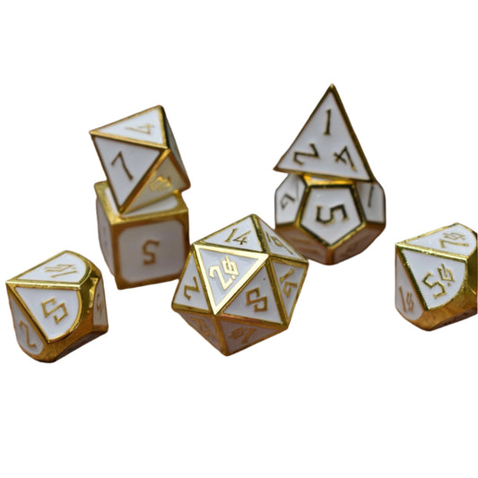 Elder Runes White And Gold Metal Dice Set