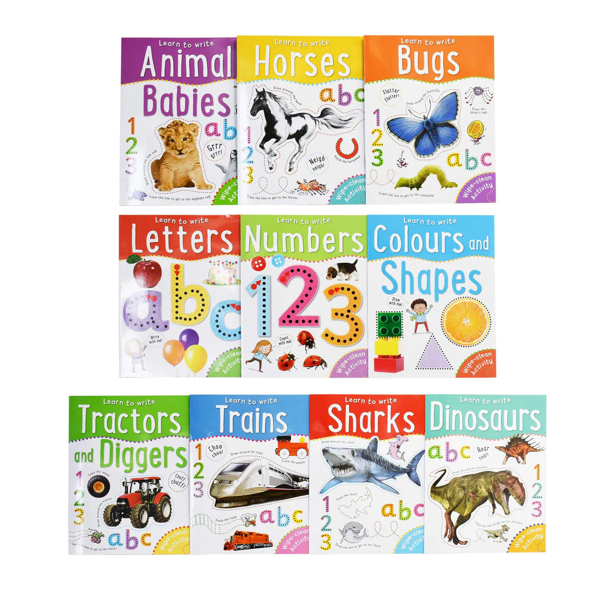 Miles Kelly - Learn To Write Wipe Clean Activity - 10 book set