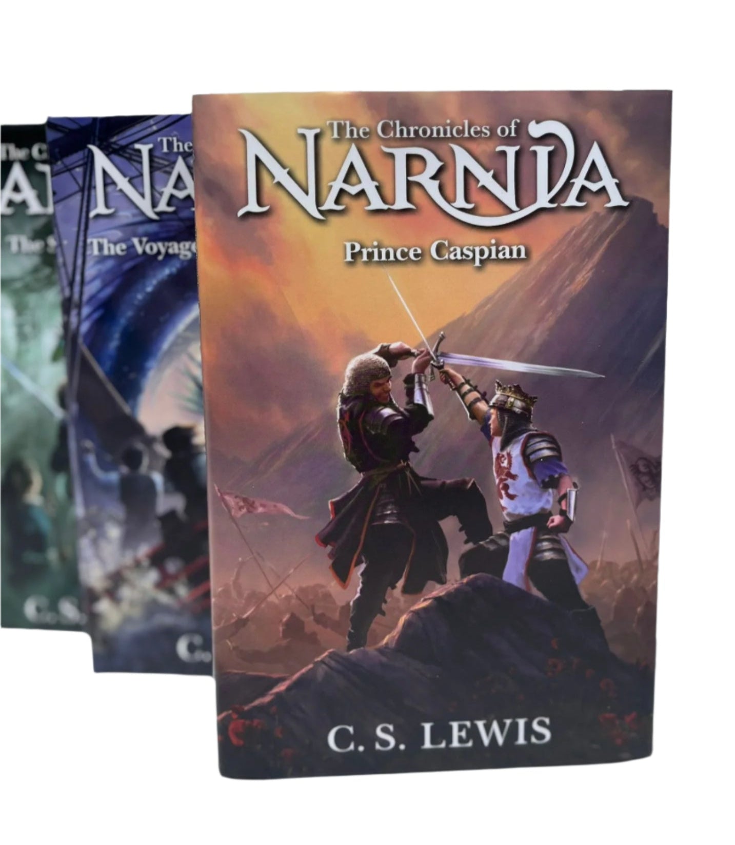 Book titled 'Prince Caspian' from 'The Chronicles of Narnia' series by C. S. Lewis on a light gray background.