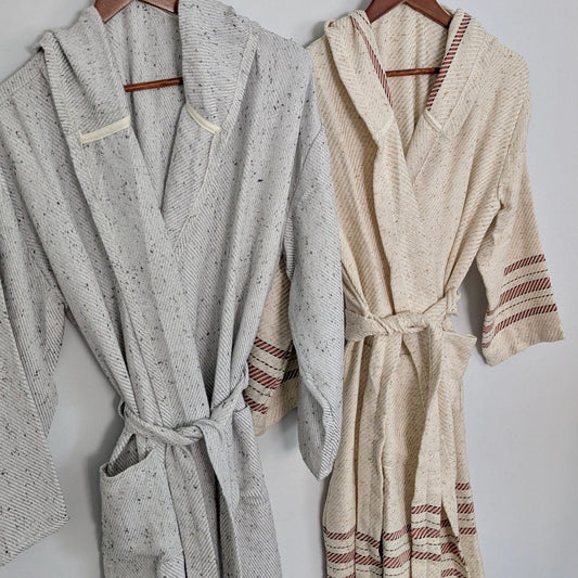 Serenity Bathrobe – Soft Flat Weave Turkish Cotton, Hooded Design