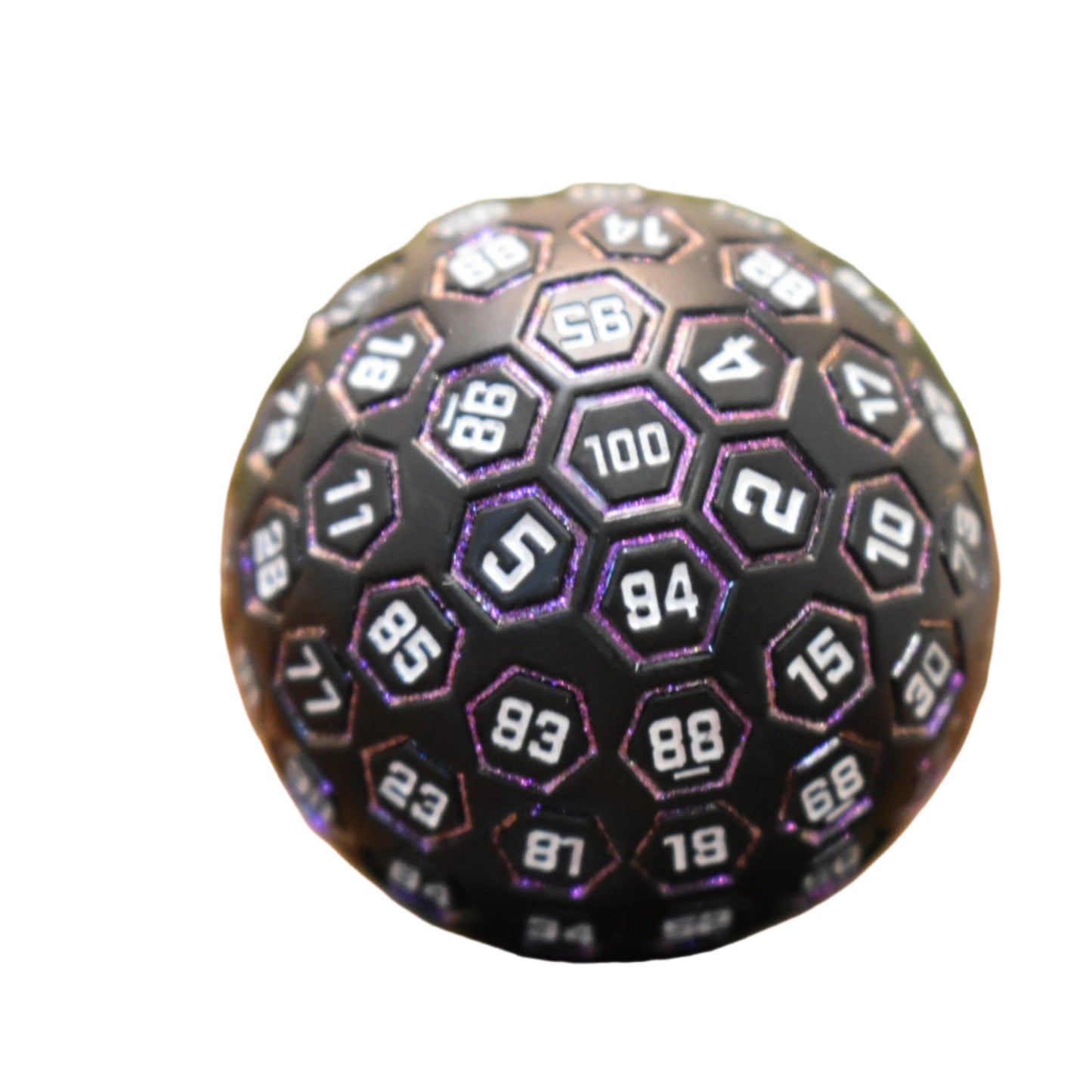 The Orb D100 - Purple, White, and Black Metal Die