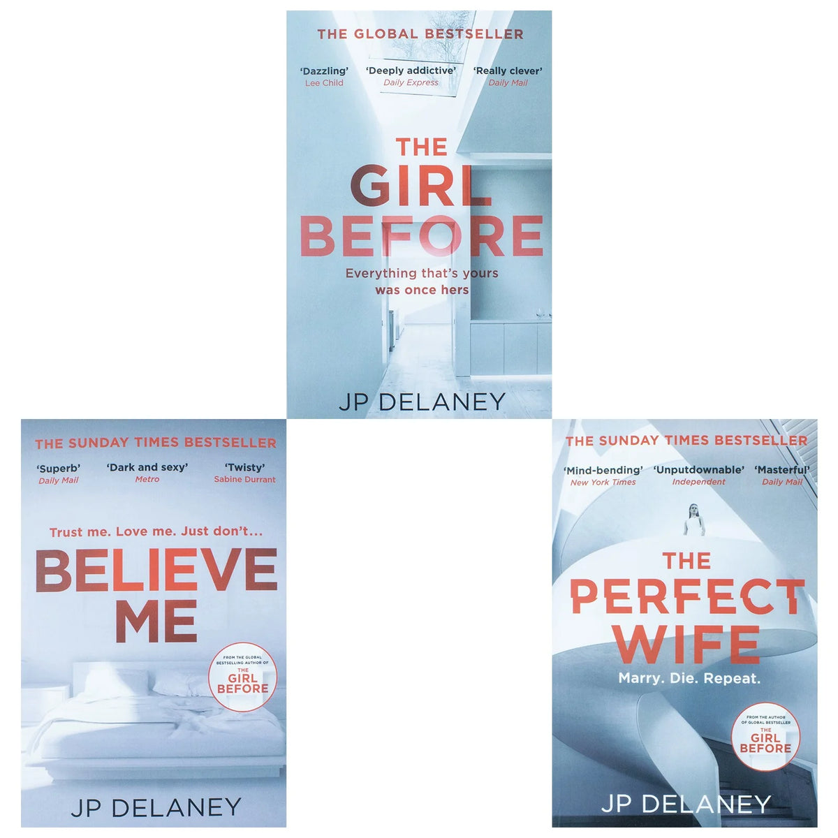 JP Delaney Collection – 3 Book Set: The Girl Before, Believe Me & The Perfect Wife - By JP Delaney - Paperback