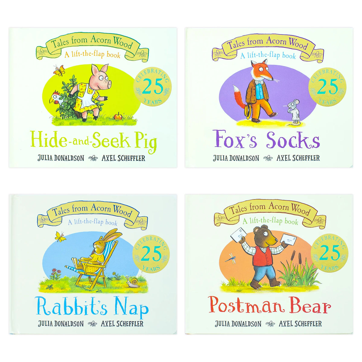 Tales from Acorn Wood – 4 Book Set: Fox's Socks, Hide-and-Seek Pig, Rabbit's Nap & Postman Bear - By Julia Donaldson - Board Book