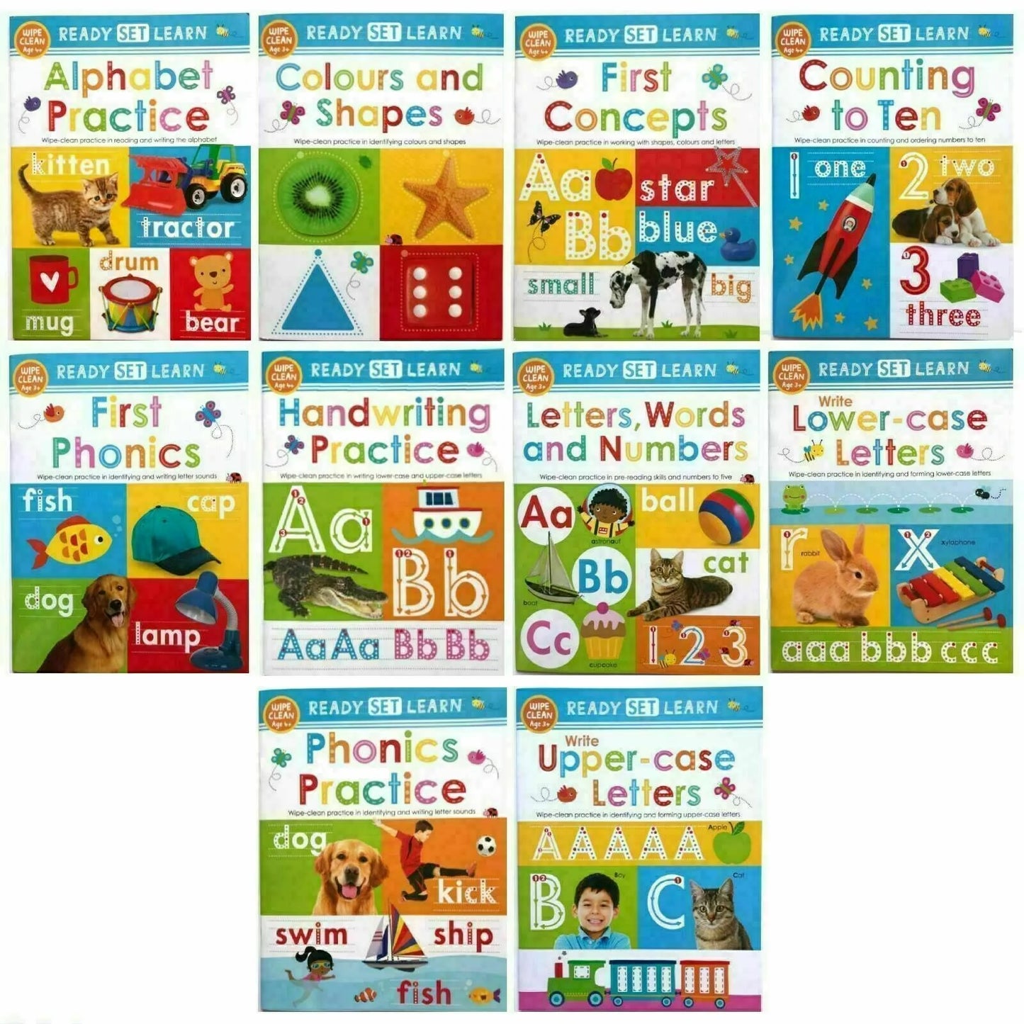 Ready, Set, Learn! – 10 Wipe-Clean Early Learning Book Collection Set - Preschool Activity Books