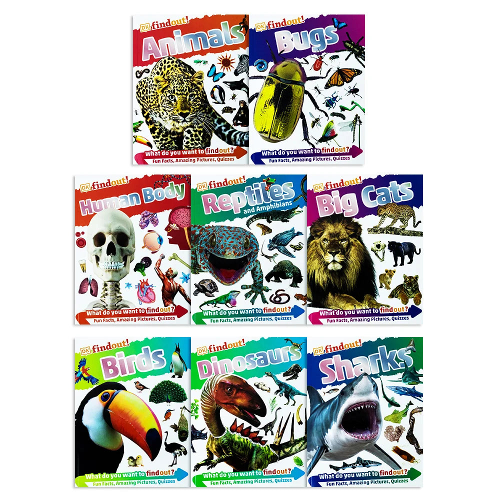 DK Findout! The Living World – 8 Book Box Set: Animals, Bugs, Human Body, Reptiles, Big Cats, Birds, Dinosaurs & Sharks - DK