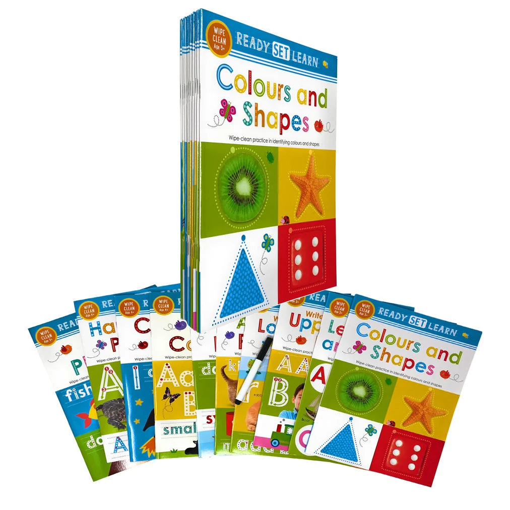 Ready, Set, Learn! – 10 Wipe-Clean Early Learning Book Collection Set - Preschool Activity Books