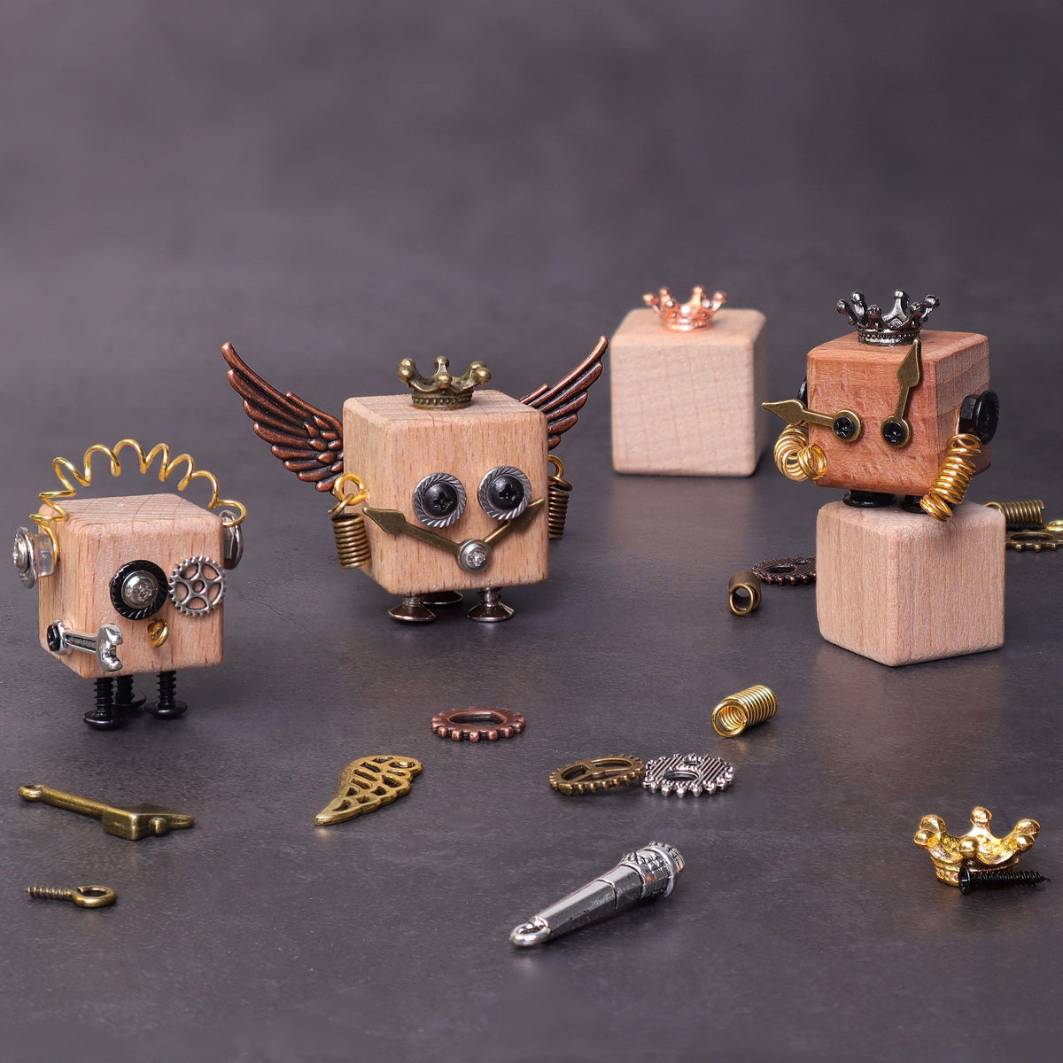 DIY Timberbot Kit – Build 2 Wooden Robots, Make Keychains & Necklaces