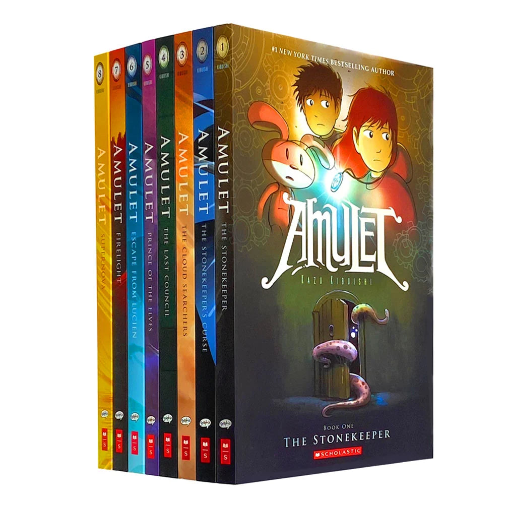 Amulet – 8 Book Collection Set - By Kazu Kibuishi - Children's Graphic Novel Fantasy Adventure Series
