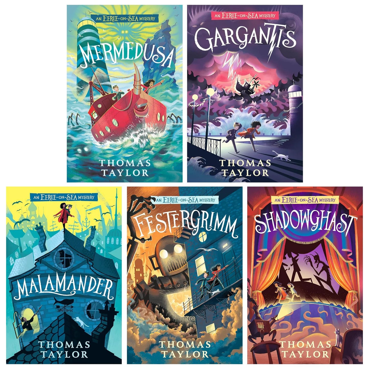 Eerie-on-Sea Mystery Series – 5 Book Collection Set: Malamander, Gargantis, Shadowghast, Festergrimm & Mermedusa - By Thomas Taylor