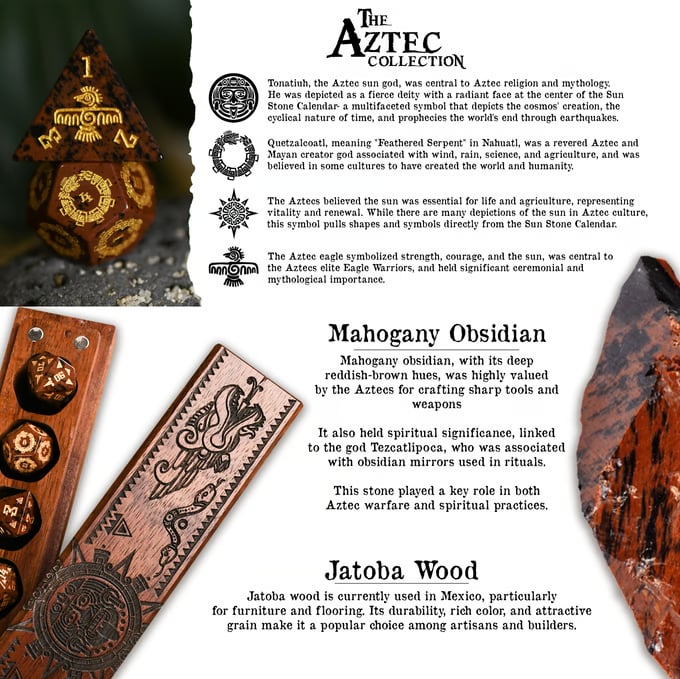 Pre-Order || Aztec Mahogany Obsidian Stone Dice Set - Dice Around the World Collection
