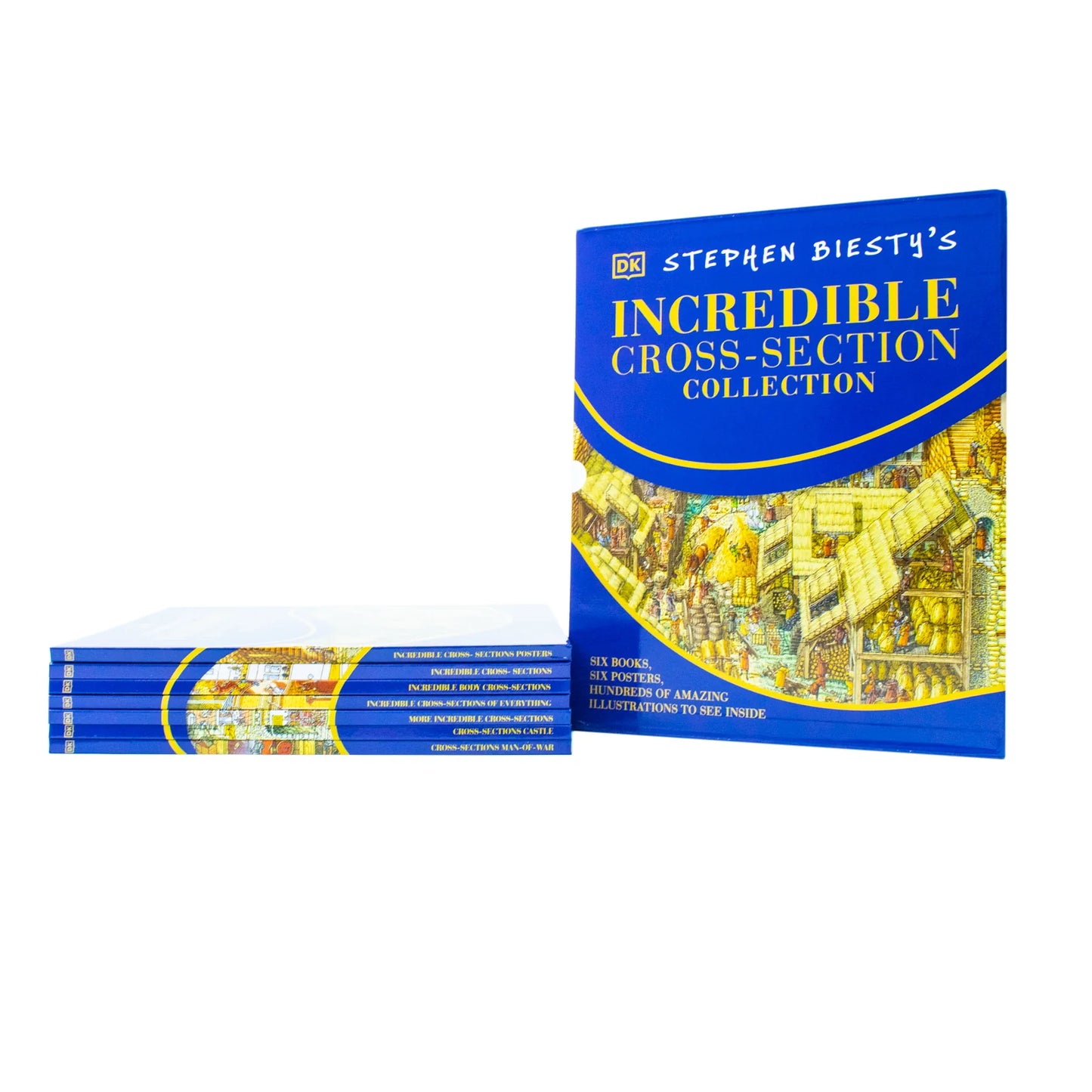 Stephen Biesty's Incredible Cross-Sections – 6 Book Collection Box Set + Poster Book: Castles, Ships, Human Body & More - By Stephen Biesty - Hardback